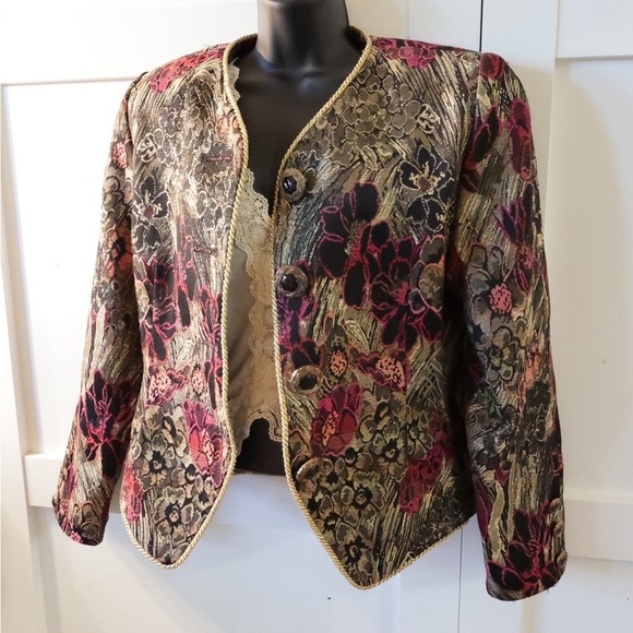 Jackets & Blazers - Large Vintage Embroidered Cardigan Metallic Floral